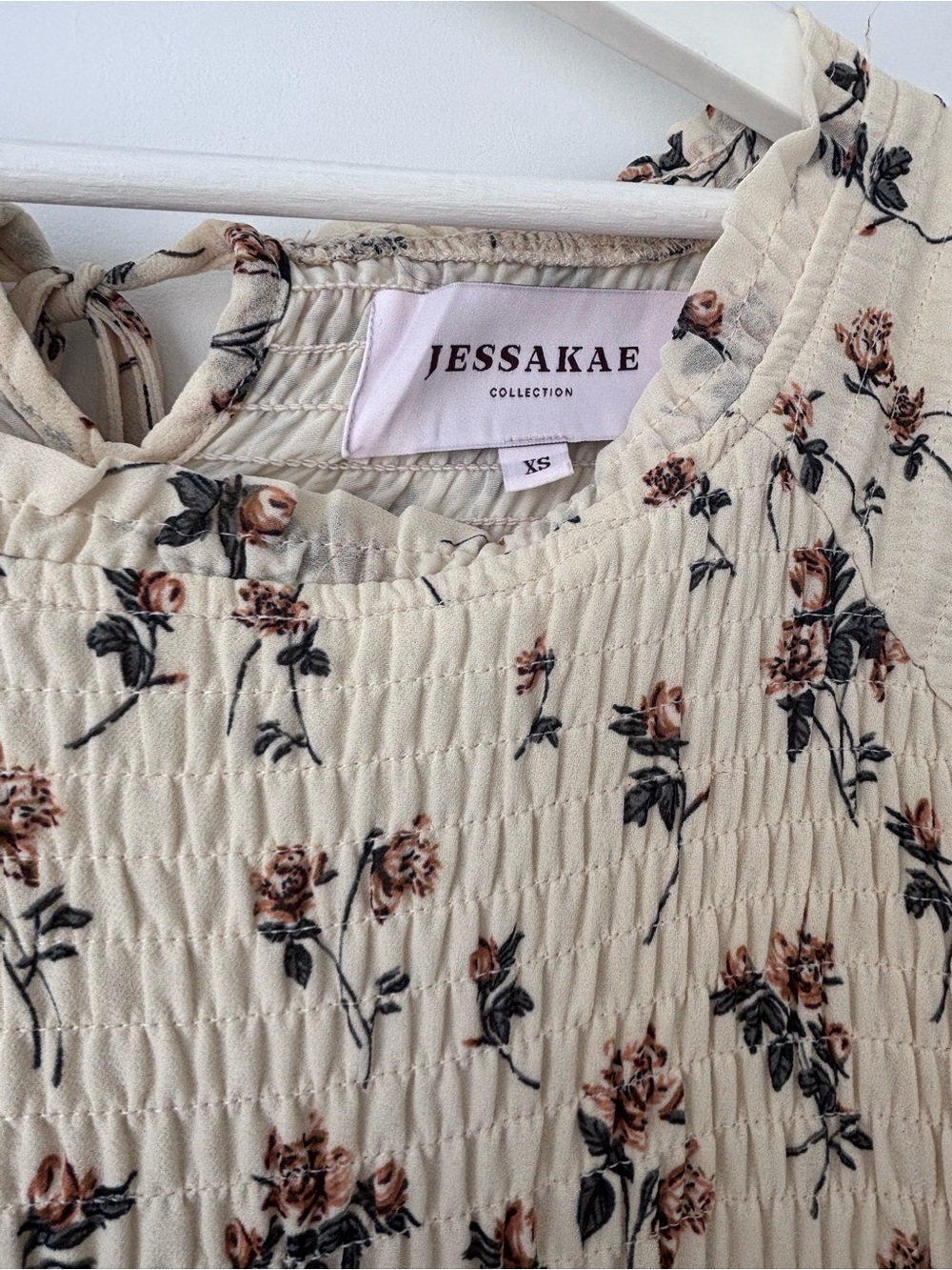 JessaKae Cream Floral Smocked midi dress